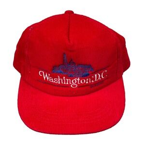 Vintage Washington DC Trucker Hat Cap Snapback Red Corduroy 80s 90s White House